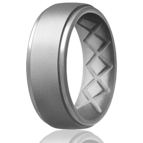 Egnaro Inner Arc Ergonomic Breathable Design, Silicone Rings Mens with Half Sizes, 7 Rings / 4 Rings / 1 Ring Rubber Wedding Bands, 10mm Wide-2.5mm Thick