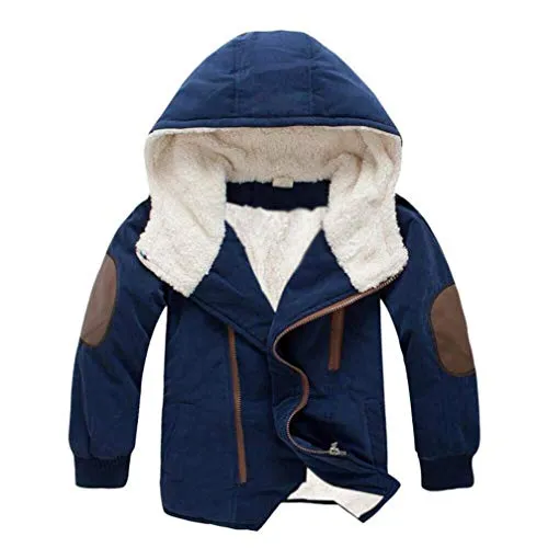 EISHOW Clearance Kids Boys Warm Thick Jackets Hooded Cotton Fleece Parka Coat Children Winter Zipper Outerwear (Navy, 9-10 Years)