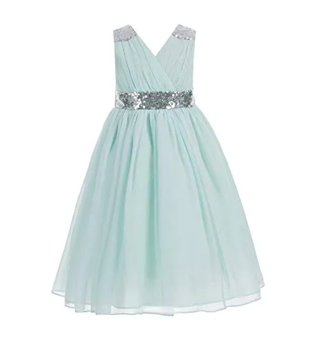 ekidsbridal Sequins Chiffon Flower Girl Dress Graduation Dress Evening and Prom Dress 187 12 Mint