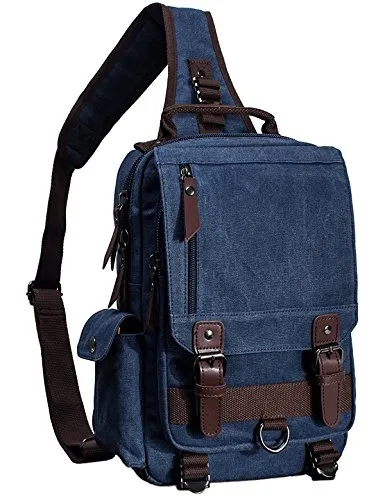 El-fmly Canvas Cross Body Messenger Bag for Men Women Sling Shouler Backpack Travel Rucksack (Navy Blue, L)