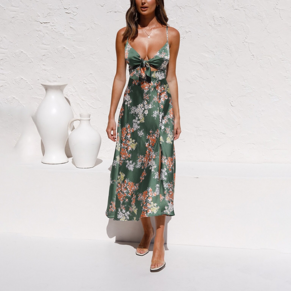 Elegant holiday style sling print dress