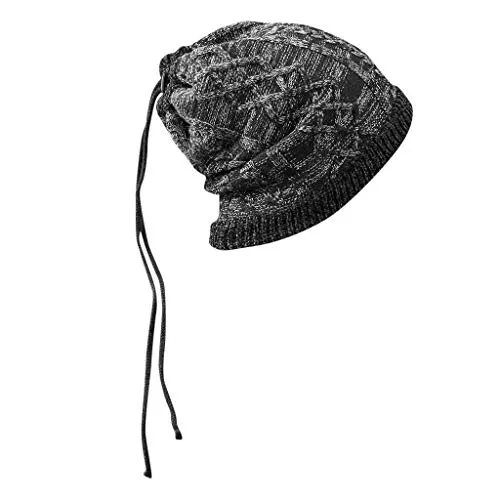 Ellymi Winter Beanie Hat Scarf Set Men Baggy Warm Crochet Winter Wool Knit Ski Beanie Skull Caps Hat(56-58cm/22.05''-22.83'') Black