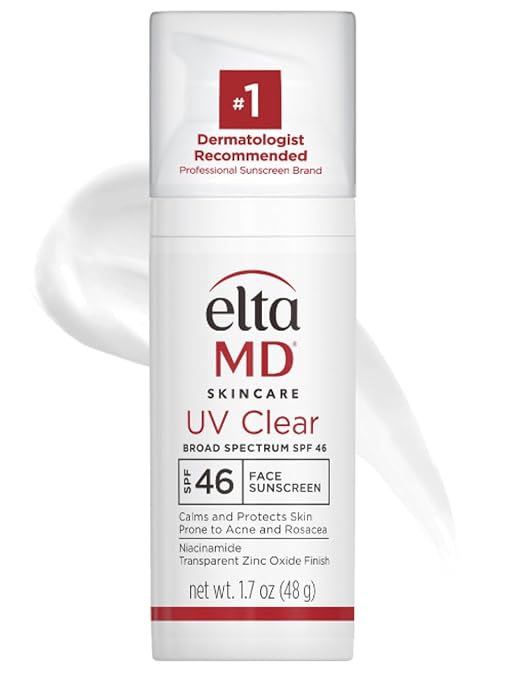 EltaMD UV Clear Facial Sunscreen Broad-Spectrum SPF 46 for Sensitive or Acne-Prone Skin, Oil-Free, Dermatologist-Recommended Mineral-Based Zinc Oxide Formula, 1.7 oz