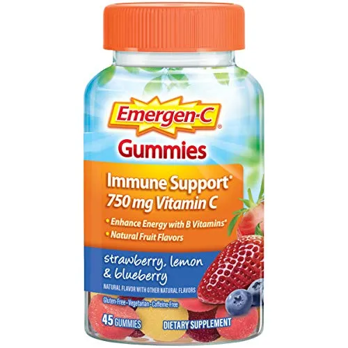 Emergen-C 750mg Vitamin C Gummies for Adults, Immune Support Gummies, Gluten Free, Strawberry, Lemon and Blueberry Flavors - 45 Count