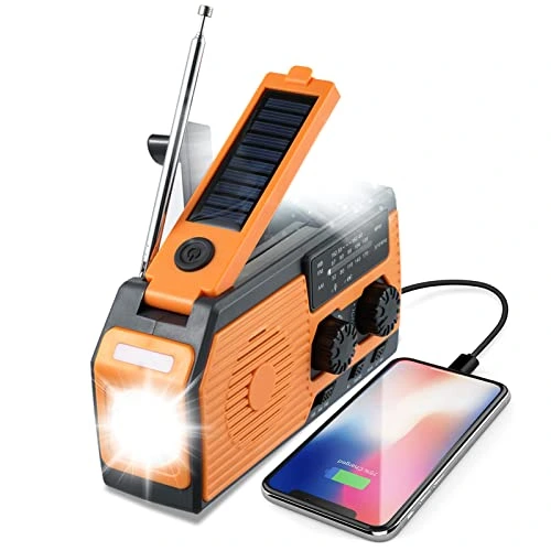 Emergency Weather Radio 5000mAh Portable Solar Hand Crank Emergency Radio 5 Ways Powered AM/FM/SWAA Weather Alert Radio with Flashlight, Reading Lamp