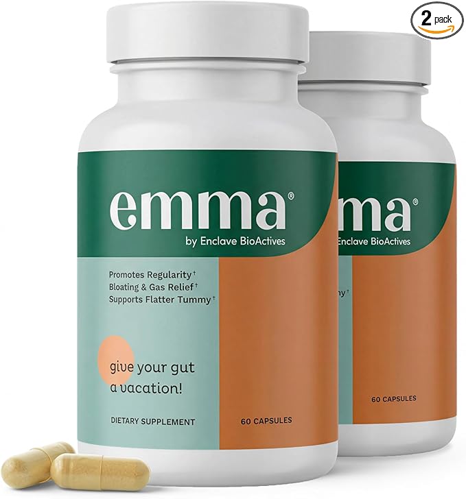 Emma Gut Health Relief Supplement, Doctor Endorsed Formula for Women & Men, Leaky Gut & Digestive Support for Constipation, Bloating & Gas Relief with Berberine, Resveratrol, Quercetin, 60 Caps,2-Pack