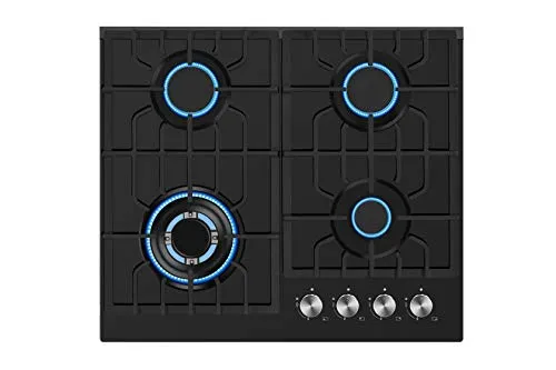 Empava 24 in. Gas Stove Cooktop 4 Italy Sabaf Sealed Burners NG/LPG Convertible Tempered Glass in Black, 24 Inch