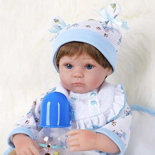 ENADOLL Reborn Baby Doll Weighted Soft Body Silicone Vinyl Baby Boy 16 inch Realistic Lifelike Doll Gift Set for Ages 3+(Blue Giraffe)