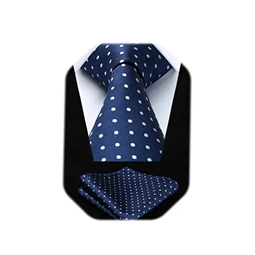 Enlision Navy Blue Ties for Men Polka Dot Tie Handkerchief Classic Woven Silk Formal Business Wedding Blue Necktie Pocket Square Set