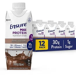 Ensure Max Protein Nutrition Shake with 30g of Protein, 1g of Sugar, High Protein Shake, Milk Chocolate, 11 Fl Oz, 12 Count