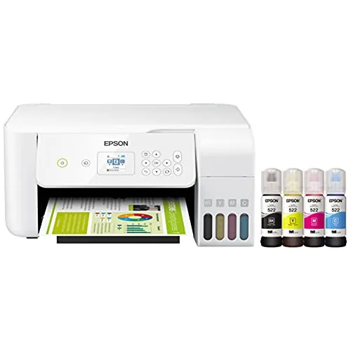 Epson EcoTank ET Series Wireless Color Inkjet All-in-One Supertank Printer for Home Office - White - Print Scan Copy - Voice Activated, 10.5 ppm, 5760 x 1440 dpi, 1.44