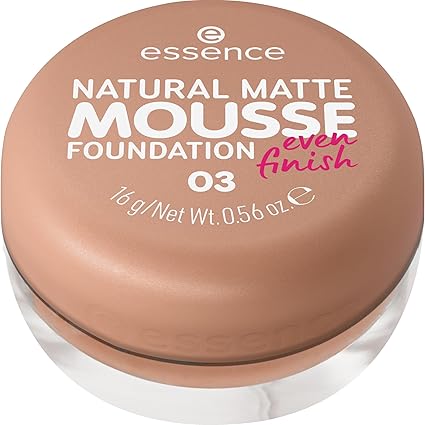 Essence NATURAL MATTE MOUSSE FOUNDATION, N. 03, nude, opacizzante, coprente, risultato espresso, opaco, vegano, senza olio, senza profumo, senza alcool, confezione da 1 (15 g)