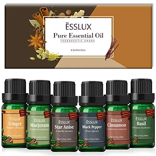 Essential Oils Set, Esslux Winter Spicy Aromatherapy Oils Collection, Black Pepper, Ginger, Basil, Marjoram, Cinnamon, Star Anise Essential Oil, Perfect for Diffuser, Massage, Candle Making