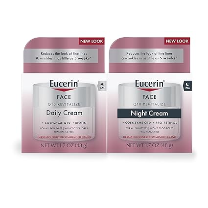Eucerin Q10 Skin Care Set, Anti Wrinkle Daily Face Cream with Biotin (1.7 Oz) + Anti Wrinkle Night Cream with Pro-Retinol (1.7 Oz), Fragrance Free Face Moisturizer for All Skin Types