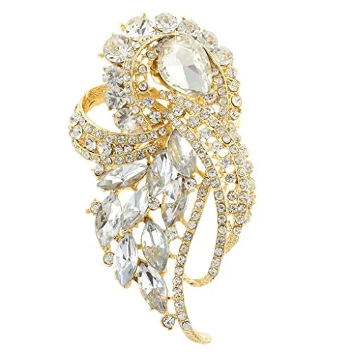EVER FAITH Austrian Crystal Wedding Elegant Flower Teardrop Bouquet Brooch Clear Gold-Tone