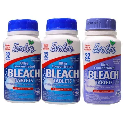 EvolveÂ® Bleach Tablets 2 Original Scent Bottles 32 tablets each bundled with 1 EvolveÂ® Bleach Tablets Summer Lavender Scent Bottle 32 tablets (3 items)