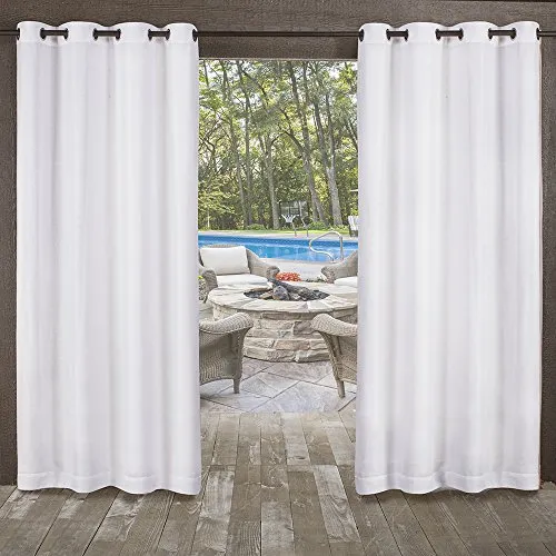 Exclusive Home Curtains Miami GT Sheer Textured Indoor/Outdoor Grommet Top Curtain Panel Pair, 54x96, Winter White, 2 Count