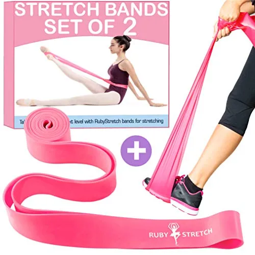Exercise Stretch Bands for Physical Therapy, Fitness, Gym, Gymnastics, 2 Resistance Bands for Dance and Ballet, Bands for Stretching, Dance Stretch Band for Recovery (Pink, Regular Size)