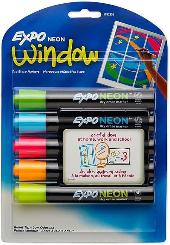 Expo Neon Dry Erase Markers, Bullet Tip, Assorted Colors, 5 Count