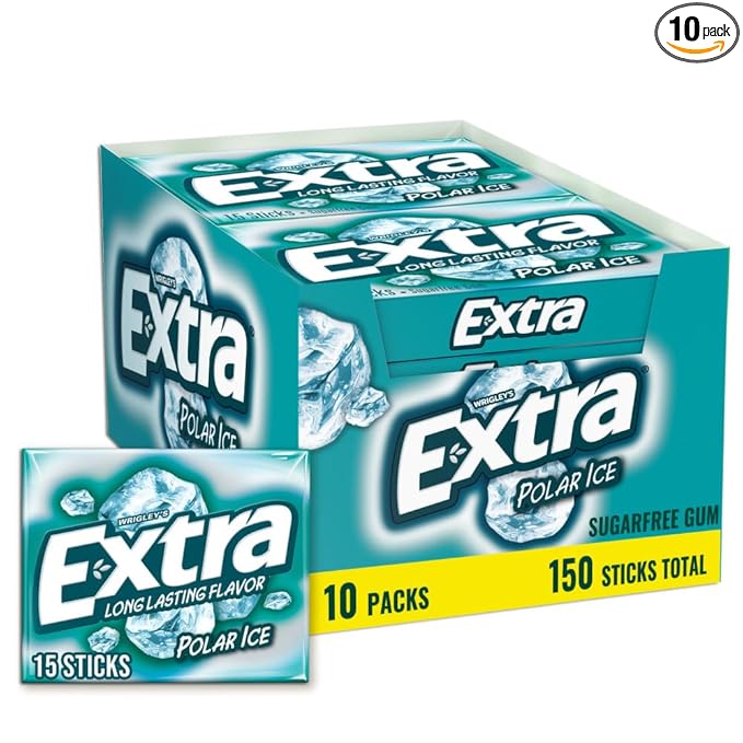 EXTRA Polar Ice Chewing Gum Packs, Sugar Free Gum in Bulk for Fresh Breath, 15 Sticks