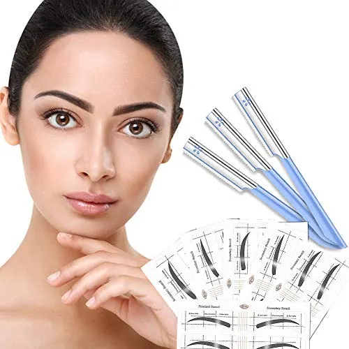 Eyebrow Stencil, Eyebrow Shaper Kit 6 Styles Eyebrow Shaper Stencil Kit Reusable Eyebrow Template with Eyebrow Razor(Stencils+Razors)