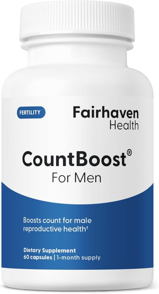 Fairhaven Health CountBoost for Men Optimal Count and Volume Male Fertility Supplement - Pre-Conception Nutrition for Him - with Ashwagandha, Vitamin C, and CoQ10-60 Capsules