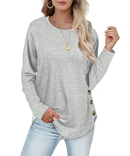 Fall Sweaters for Women 2023 Long Sleeve Sweatshirt Grey Shirt Dressy Casual M