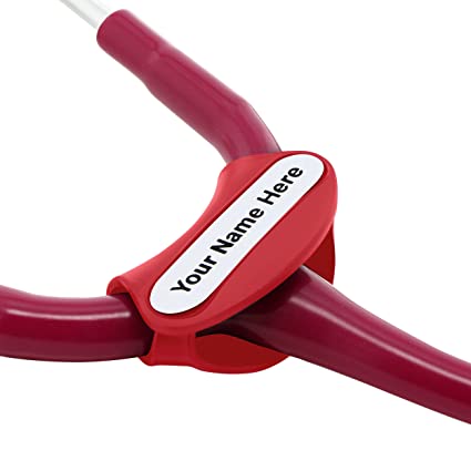 FAZ Brand Stethoscope Name Tag - Personalized Engraving - Designed for ADC, MDF and Littmann Stethoscopes - Ideal for Nurses, EMTs, Veterinarians, Paramedics and Med Students (Red)