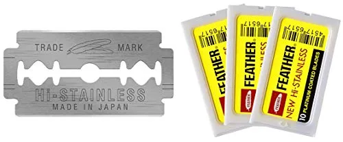 Feather Double Edge Safety Razor Blades - (30 Count) - Platinum Coated Hi-Stainless Steel Razor Blades - Fits Most Safety Razors - Super Sharp for Close Shaves - Japanese Quality