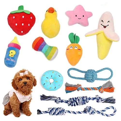 Feeko Squeaky Plush Dog Rope Toy 12 Pack for Puppy, Bulk with Squeakers for Small Dogs, Cute Puppy Chew Toys for Puppy Teething Soft Stuffed Toys, Durable, Safe, Non-Toxic and Interactive Pet Toys