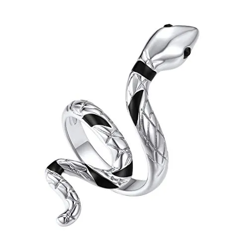 FindChic Snake Statement Ring for Women Punk Gothic Serpent Ring Platinum Plated Adjustable Retro Knuckle Cuff Rings for Girls 3D Snake Animal Jewelry