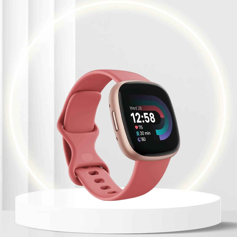 Fitbit Versa 4 Fitness Smartwatch with Daily Readiness, GPS, 24/7 Heart Rate, 40+ Exercise Modes, Sleep Tracking and more, Pink Sand/Copper Rose, One Size (S & L Bands Included)
