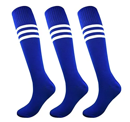 Fitliva Tube Dress Royal Blue Athletic Athlete Sports Socks with 3 White Stripes(3pairs-Blue)