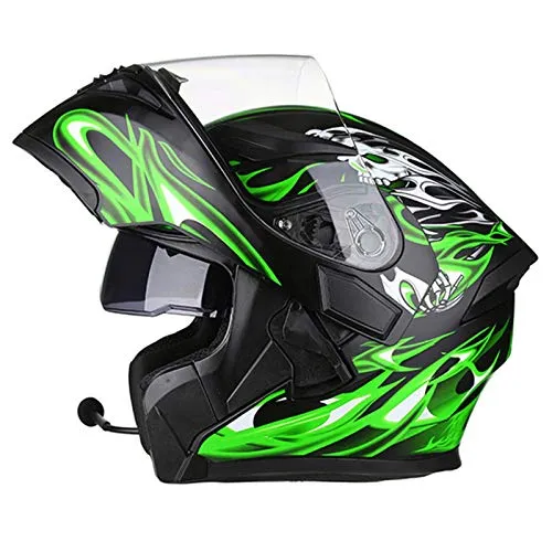 Flip Up Motorcycle Helmet, Modular Bluetooth Helmet Dual Visors Full Face Helmets DOT Approved Built-in Headset Microphone Adult Unisex?White Fog Lens? A,XXL