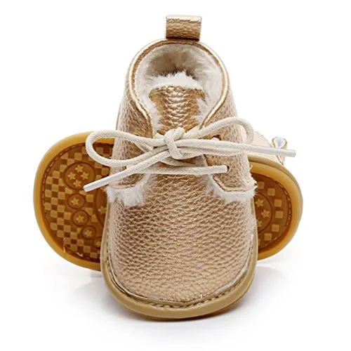 Floral Winter Warm Fur Baby Girls Boys Anti Slip Sole Thick Snow Boots Shoes Sneaker (6-12 Months/5.12inch, Gold)