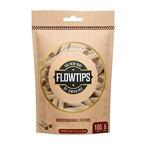 Flowtips Unbleached Biodegradable Organic Raw Filter Tips - 6mm Pre-Rolled Cigarette Filters 100 Pack