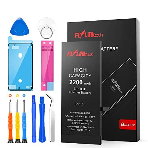 FLYLINKTECH for iPhone 8 Battery, 2200mAh High Capacity Li-ion Polymer with All Repair Replacement Kit Tools-Included 24 Months Assurance