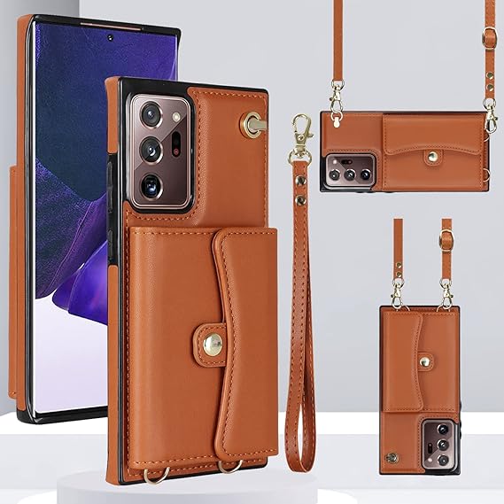 for Samsung Galaxy Note 20 Ultra Case 6.9 Inch, Crossbody Purse Wristlet Shoulder Strap Trendy Protective Cover for Galaxy Note 20 Ultra (Brown)