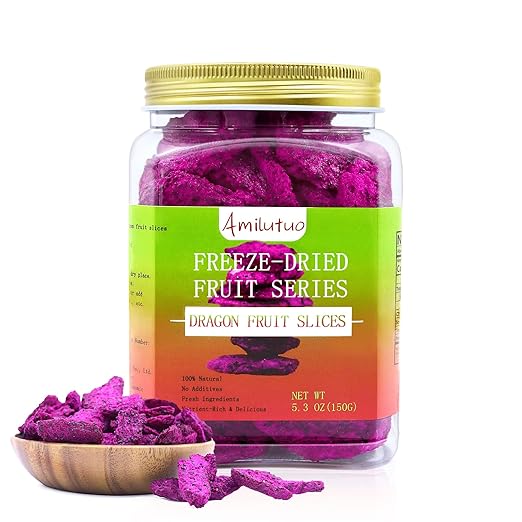 Freeze Dried Diced Dragon Fruit, Freeze Dried Fruit, 150g/5.29oz Frozen Dragon Fruit Chunks, No Additives, Natural, No Added Sugar, Dehydrated Dragon Fruit Ideal for Infusing Drinks, Baked Goods and Water