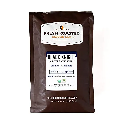 Fresh Roasted Coffee LLC, Organic Black Knight Coffee, Artisan Blend, Dark Roast, Whole Bean, 5 Pound Bag