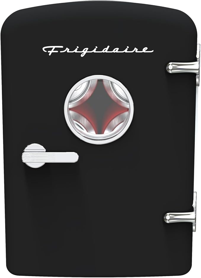 Frigidaire EFMIS175-BLACK Portable Mini Fridge-Retro Extra Large 9-Can Travel Compact Refrigerator, Black, 6 Liters