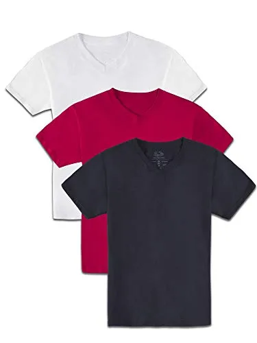Fruit of the Loom Boys' Tag-Free Cotton Tees (Assorted Color Multipacks), V-Neck - 3 Pack - White/True Red/Black, X-Small