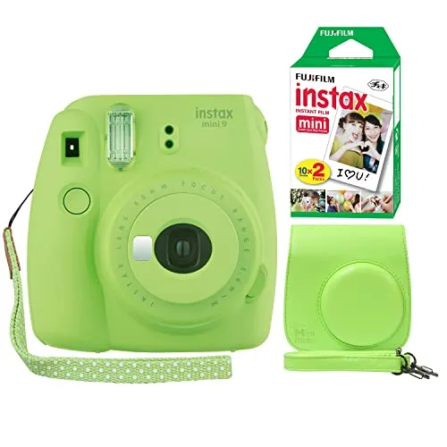 Fujifilm Instax Mini 9 Instant Camera Cobalt Blue + Minimate Custom Case + Fuji Instax Film 20 Sheets Twin Pack (Lime Green)