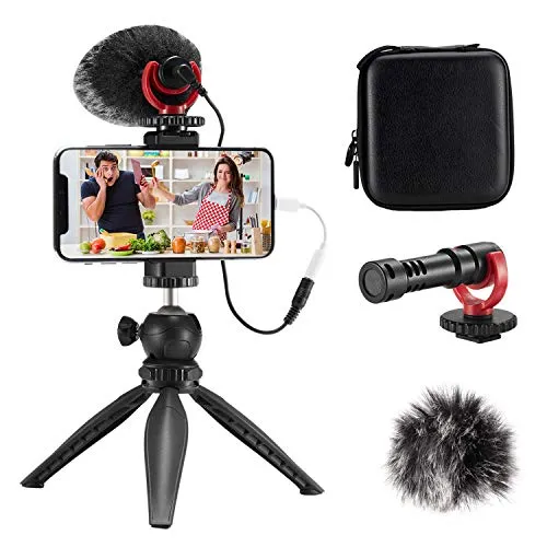 FULAIM Smartphone Video Microphone Kit, Shotgun Mic Rig Video Recording Accessories w/Phone Holder Tripod Compatible with iPhone Xs Max 11 Pro 8 Plus 7 Samsung Huawei etc. for TikTok YouTube Vlogging