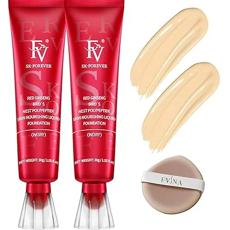 FV 2 Pack Waterproof Foundation, Lightweight & Medium Coverage Foundation with Matte Finish, Oil Control Long Lasting Liquid Foundation Makeup for Oily Normal Skin (Ivory, 1.05 fl.oz)