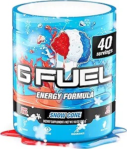 G Fuel Snow Cone Energy Drink Powder, Pre Workout Caffeine Mix for Gaming, Sugar Free Focus Amino, Vitamin + Antioxidants, 9.9oz (Snow Cone, 40 Servings)
