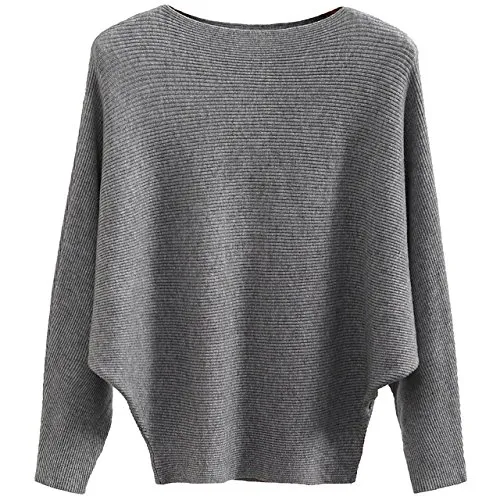 GABERLY Boat Neck Batwing Sleeves Dolman Knitted Sweaters and Pullovers Tops for Women (Grey, One Size)