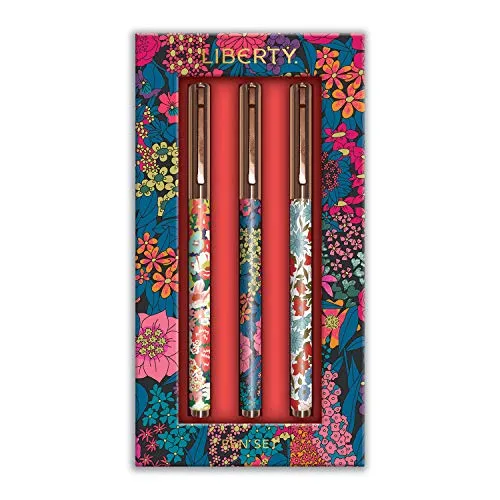 Galison Liberty Everyday Floral Pen Set â Includes 3 Black Ink Ballpoint Pens and Hinged Gift Box, Stylish Writing Pens Featuring Stunning Designs, Makes a Great Gift