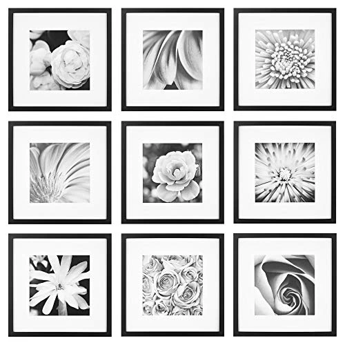 Gallery Perfect Gallery Wall Kit Square Photos with Hanging Template Picture Frame Set, 12