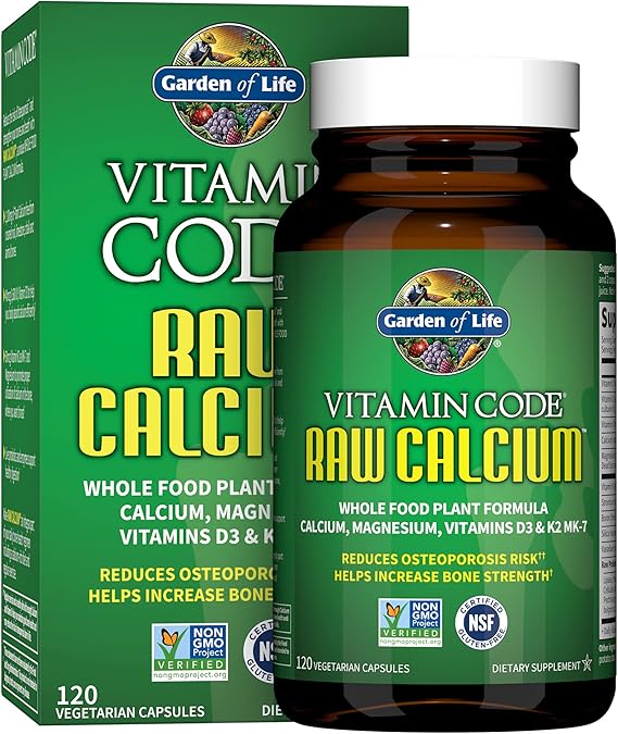 Garden of Life Raw Calcium Supplement - Vitamin Code Whole Food Calcium Vitamin for Bone Health, Vegetarian, 120 Capsules Packaging May Vary